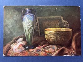 Antike Ansichtskarte, Vase und goldene Schale, unbeschrieben