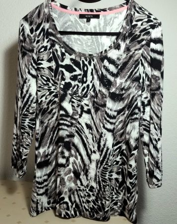 Shirt, schwarz grau weiss, Animal Print, Bonita, Grösse 36