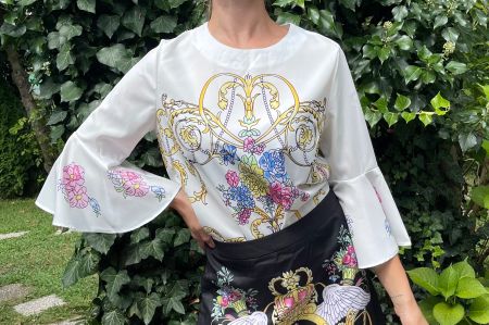 Camicia -maniche a campana fiori estiva