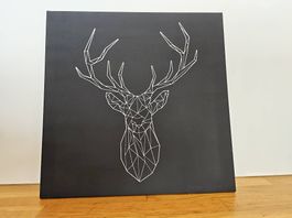 Hirsch auf Stoffleinwand - 46x46cm Silber/Schwarz 