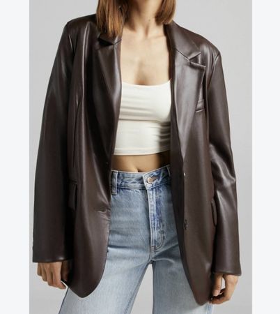 Veste en similicuir marron Bershka, taille S