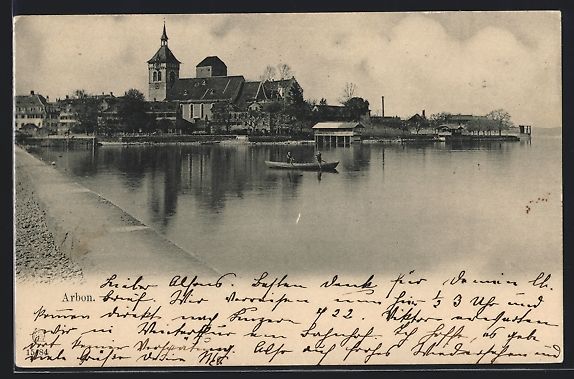 Cartoline postali: Arbon, Ortspanorama mit Kirche vom Wasse – Usato da Berlin venduto da bartko-reher