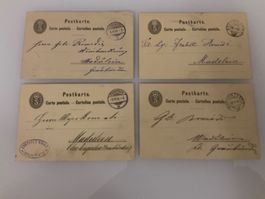 1882 - 85, 4 x 5Rp. Postkarten versch.Ortschaften - Madulein