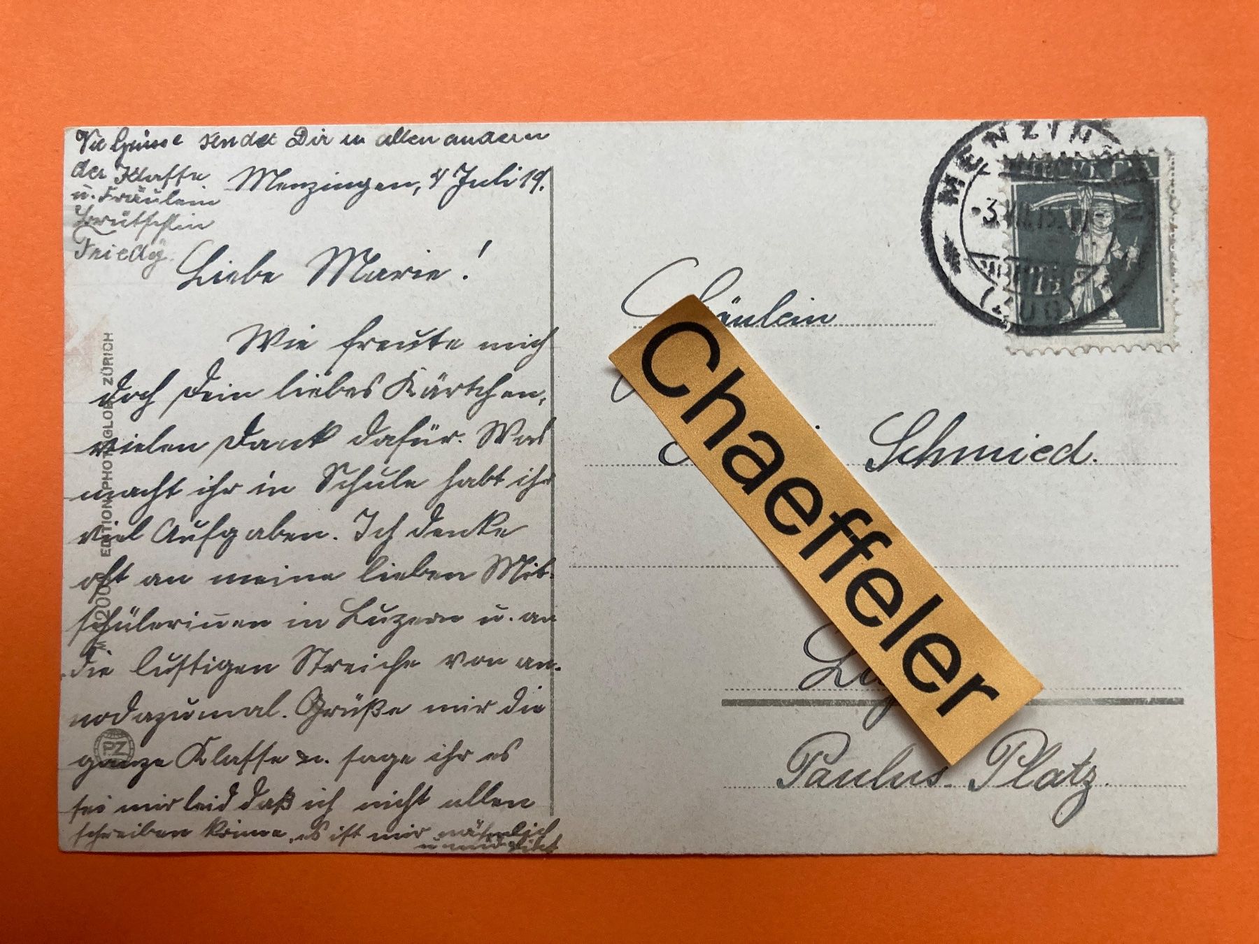 Cartoline postali: 1915 Institutskirche Menzingen – Usato da Zürich venduto da Chaeffeler 1