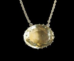 Antik Grosse Jugendstil Citrin Silber 925 Collier Halskette