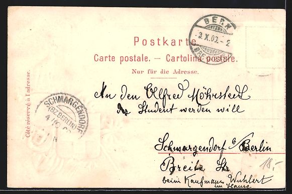 Ansichtskarten: Litho Bern, Ortsansicht mit Wappen, 1900 – Gebraucht aus Berlin von bartko-reher 1