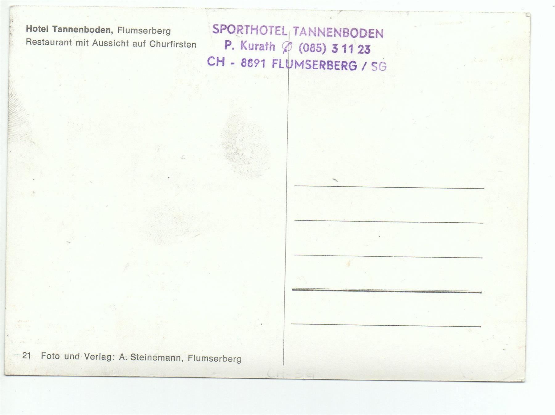 Cartoline postali: FLUMSERBERG Hotel Tannenboden – Nuovo (secondo la descrizione) da Jona venduto da philajona 1