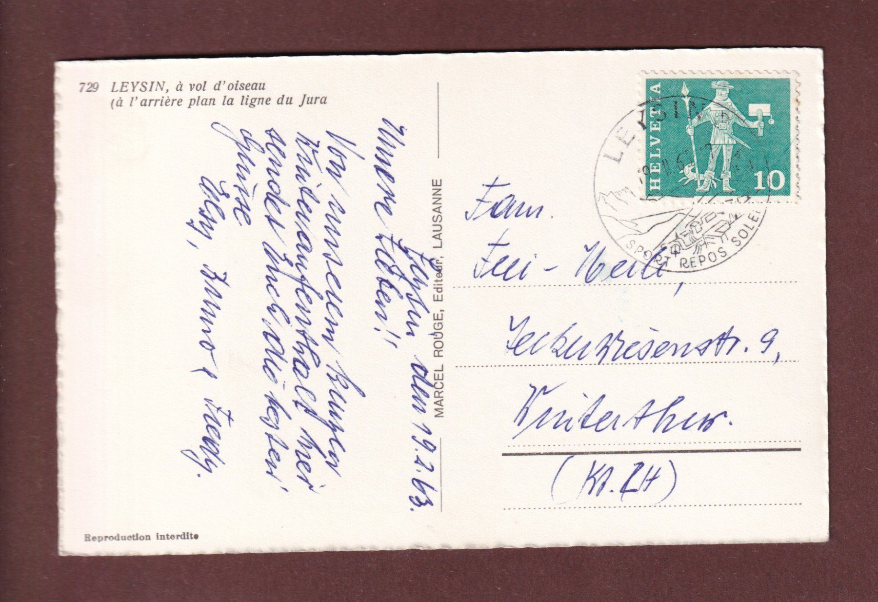 Cartoline postali: LEYSIN à vol d'oiseau - 1963 – Usato da Pully venduto da nicecards-shop 1