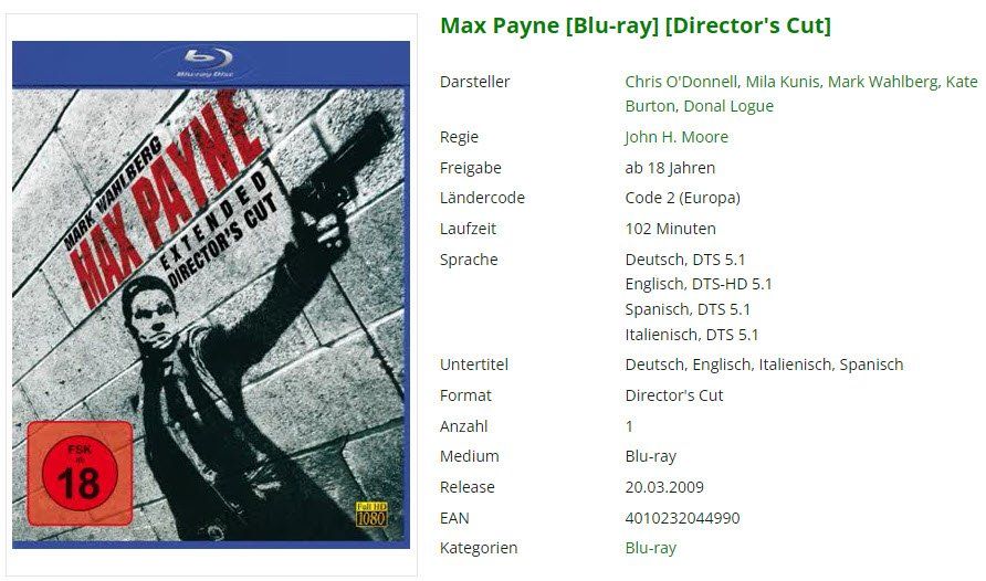 Tutti i DVDs: Max Payne (Blu-ray) – Usato da Emmetten venduto da SVollenweider