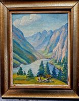 Gemälde Max Kälin Alpenlandschaft mit Fluss Ölgemälde