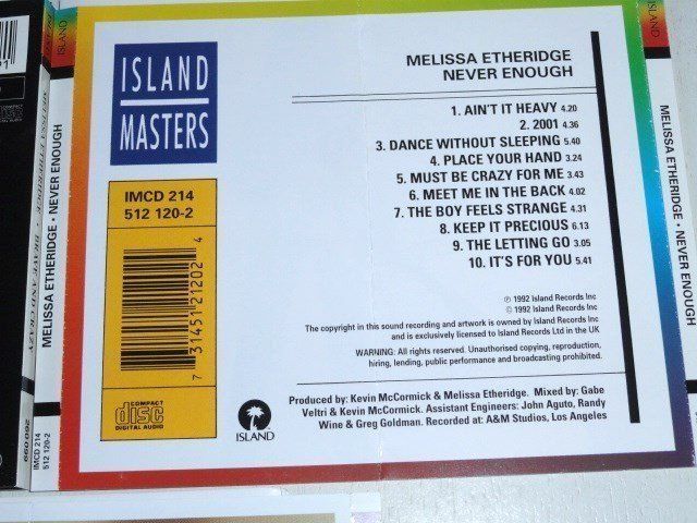 CD: 3CD's - Melissa Etheridge - Brave and Crazy, Never Enough & – Usato da Unterbäch VS venduto da diquq 3