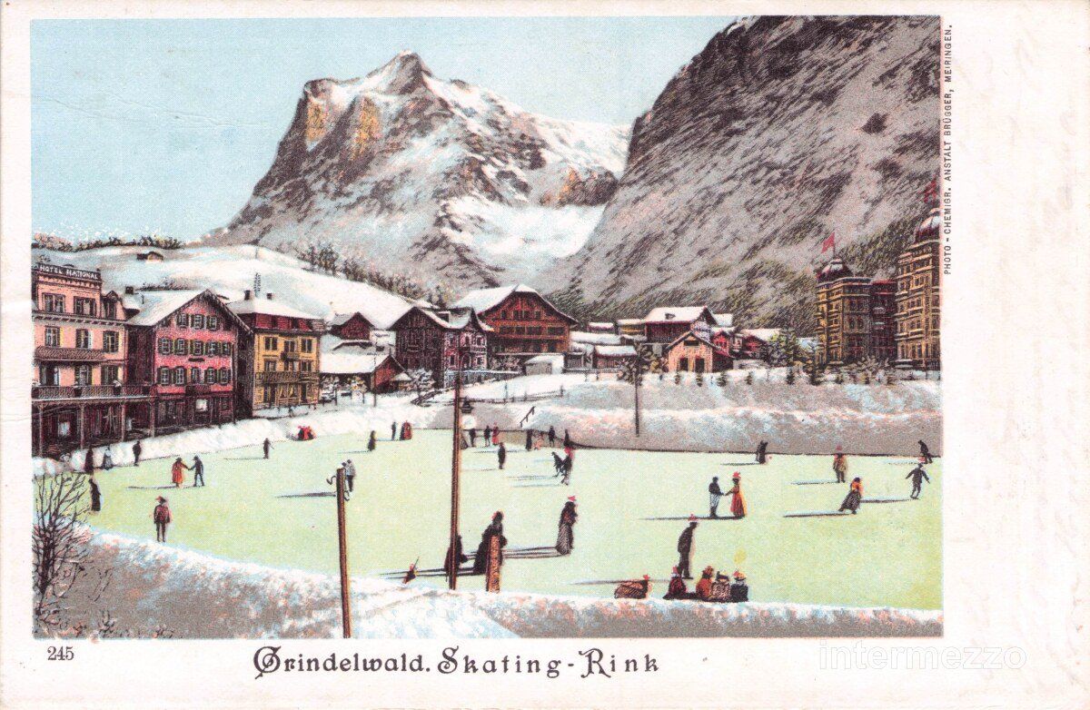 Cartoline postali: Grindelwald BE // ca. 1910 Skating Rink Eisbahn Schnee – Usato da Basel venduto da intermezzo12