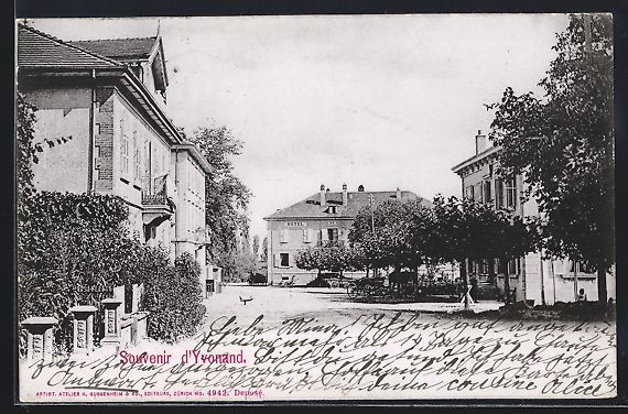 Ansichtskarten: AK Yvonand, Platz mit Hotel, 1902 – Gebraucht aus Berlin von bartko-reher