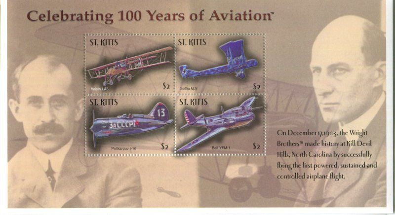 Tous les timbres: Block "Flugzeuge". St. Kitts. – Neuf avec emballage d'origine à Basel par Butsch5