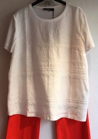 Max Mara Weekend Shirt Parsec weiss m Leinen Stickerei Gr L