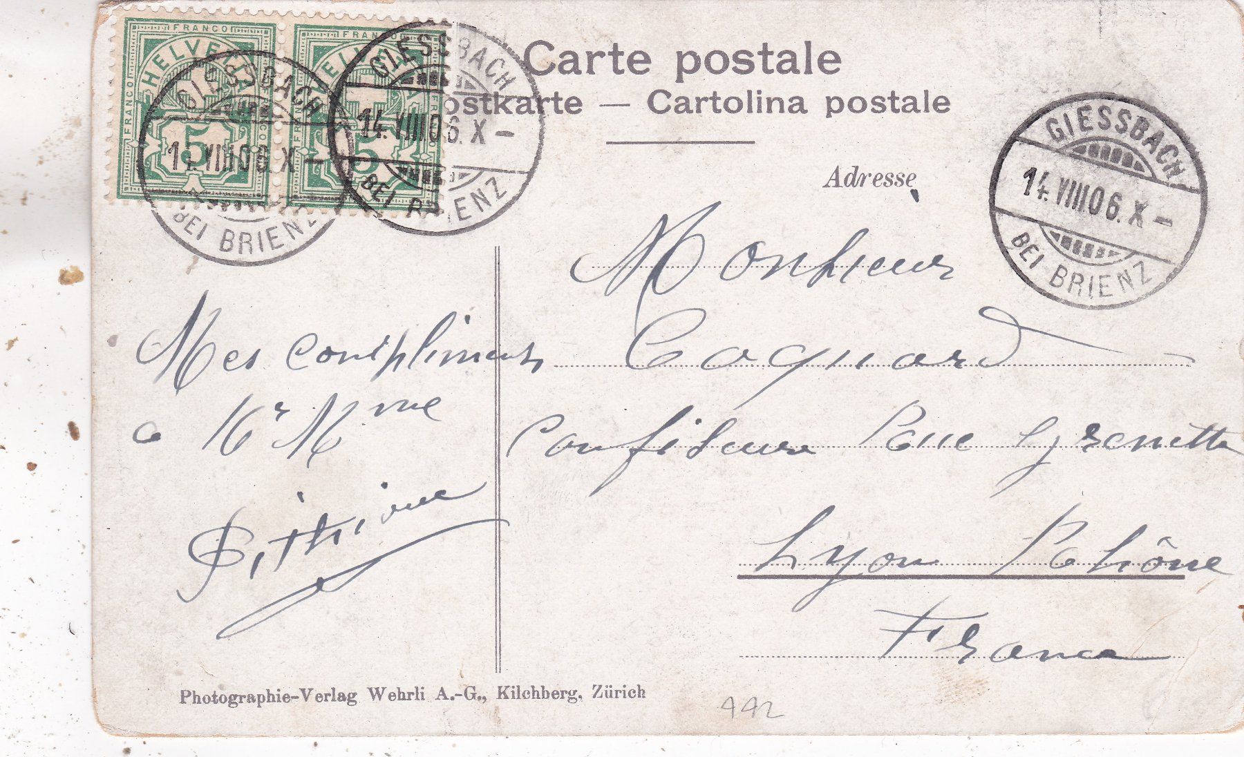 Cartoline postali: Giessbach 1906 – Usato da Herisau venduto da Lisegrat2008 1