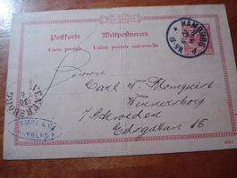 Alte Ganzsache Dt. Reich  1896,  nach Schweden, o Hamburg