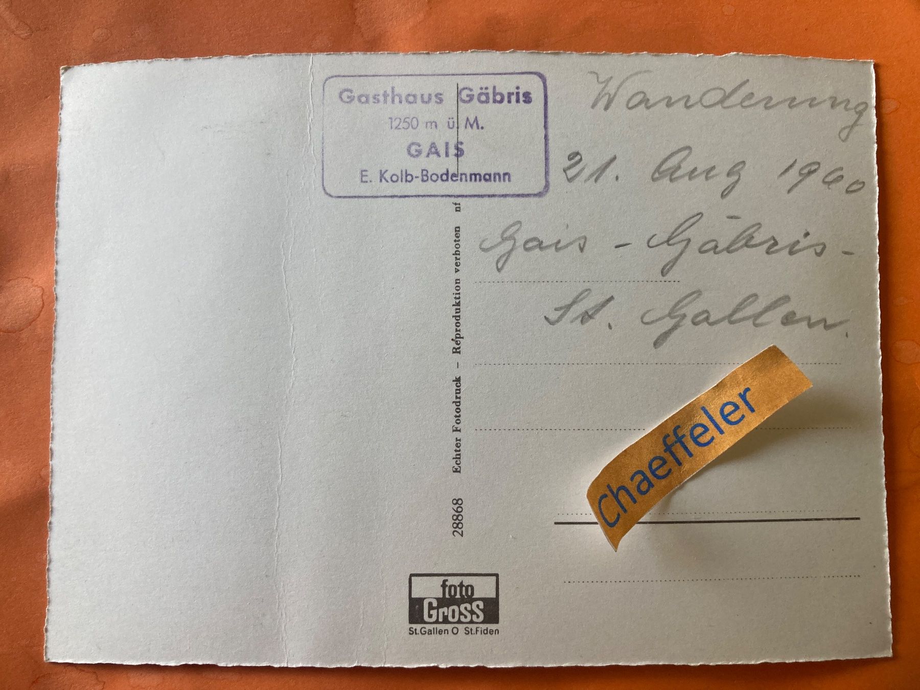 Cartoline postali: 1960 Gais (App.) – Usato da Zürich venduto da Chaeffeler 1