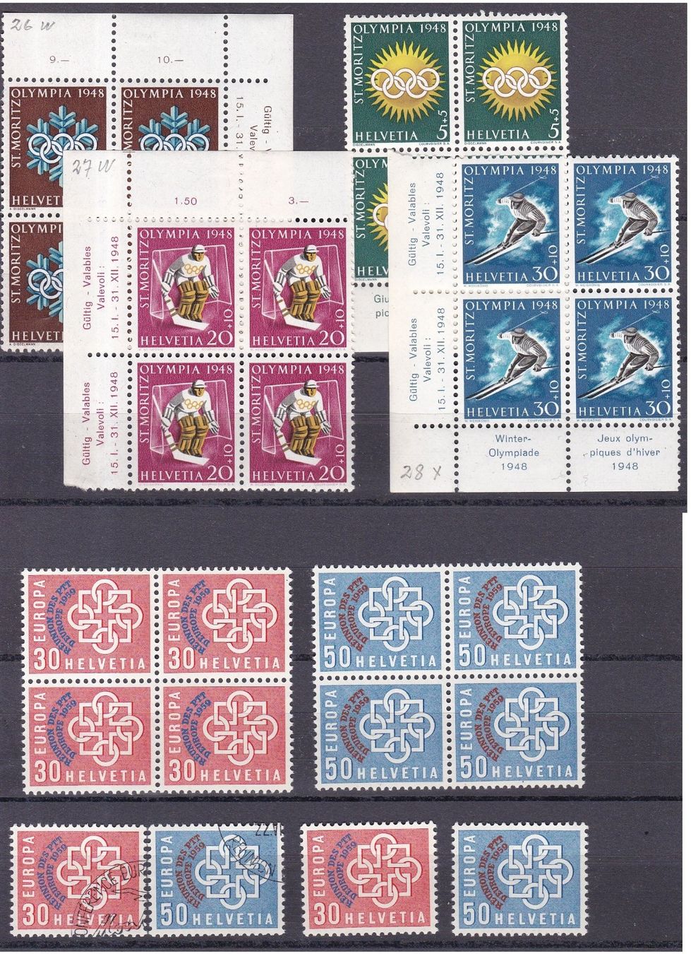 Alle Briefmarken: 10 Stk. CH Briefmarken-Steckkarten, Viererblocks etc. – Gebraucht aus Münchwilen AG von Nesar 4