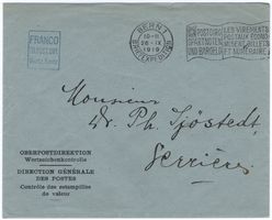 seltenes FRANCO Couvert der OB.POST.DIR. Wertz. Kontr. BERN