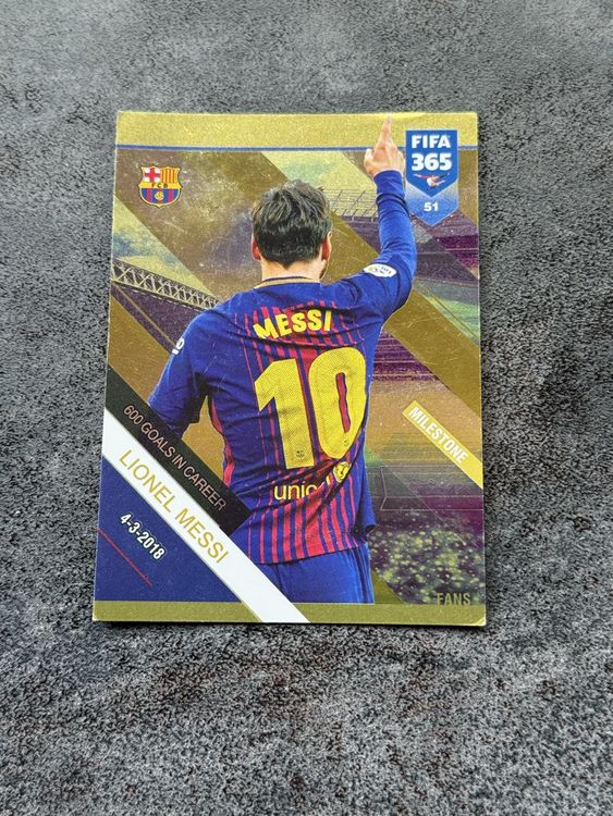 thumbnail image 2 of Panini FIFA 365 2019 Card #51 Lionel Messi - 600 Goals Milestone - Near Mint 2 of 4