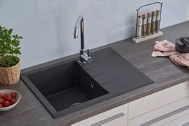 946 - Granit Mineralite Küchenspüle Houston 62x50cm Schwarz