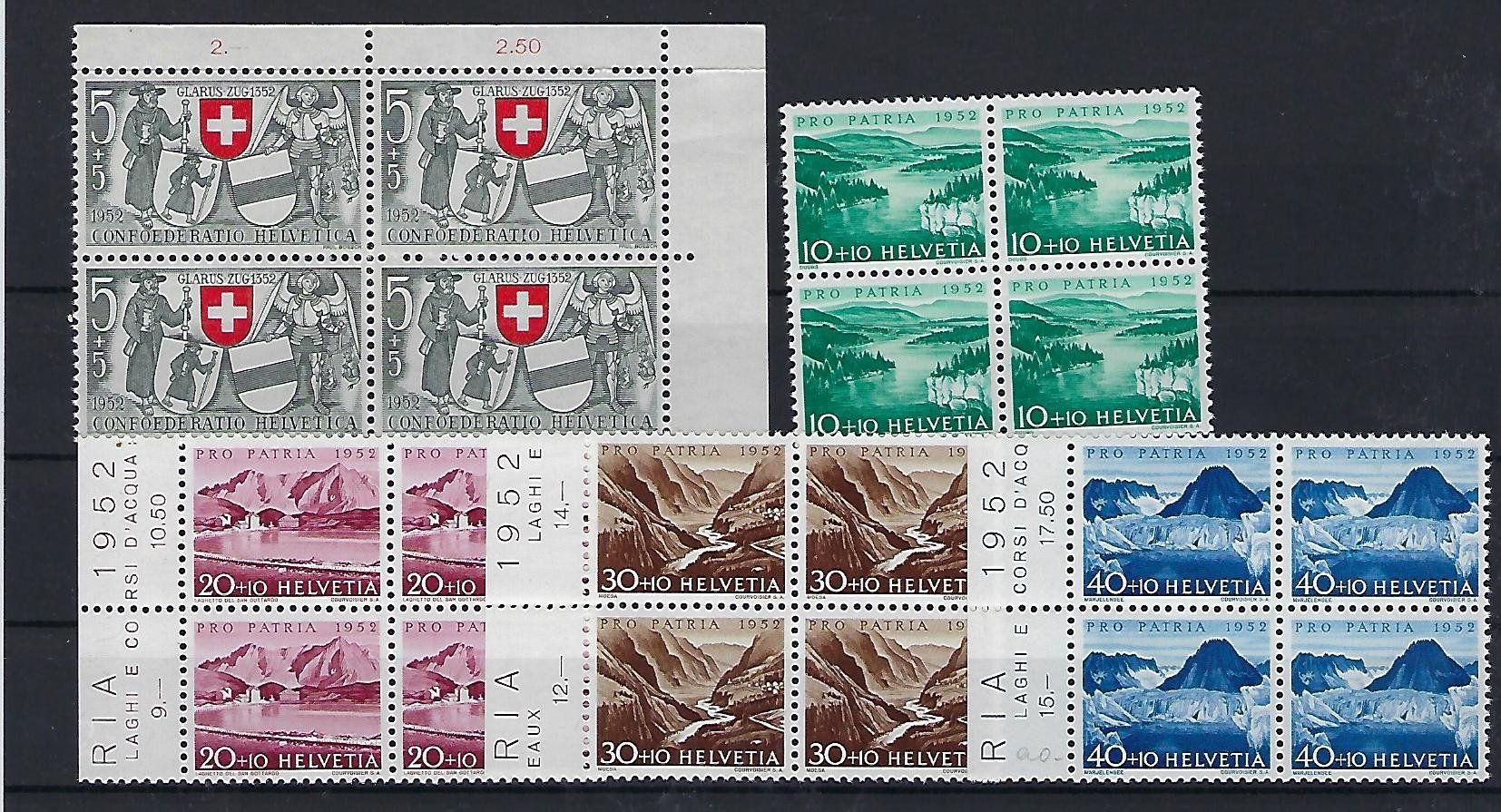 Tutti i francobolli: Pro Patria Viererblocks 1952  postfrisch 14712 – Usato da Lunden venduto da Animus999