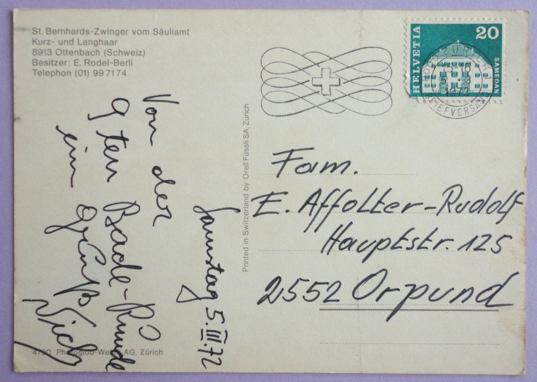 Cartoline postali: St. Bernard-Zwinger vom Säuliamt, Ottenbach – Difettoso da Fétigny venduto da Billy2miny 1
