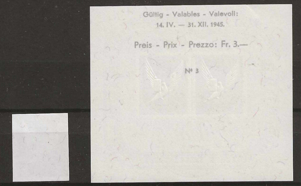 Tutti i francobolli: 1945 : Block W23 + Einzelwert W22 – Usato da Gümligen venduto da Geniusbuy 1