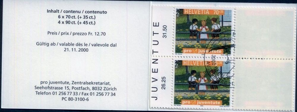 Alle Briefmarken: 2000 Pro Juventute Markenheftchen ET-0 Katwert: 31.00 CHF – Gebraucht aus Remetschwil von Hofiii 1