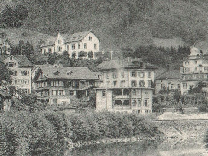Cartoline postali: WATTWIL: Quartier an der Thur ~1910 – Usato da Engelburg venduto da Swisscards