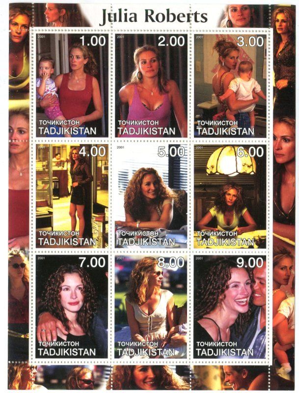 Alle Briefmarken: Block "Julia Roberts". Tadschikistan – Neu und originalverpackt aus Basel von Butsch5