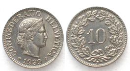 CH 10 Rappen 1939 Nickel unz ERHALTUNG!!!