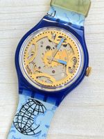 Swatch Automatic Uhr blau Weltkugel Motiv neu mit Box