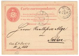 DEGERSHEIM Fingerhutstempel auf 1. Postkarte nach NECKER