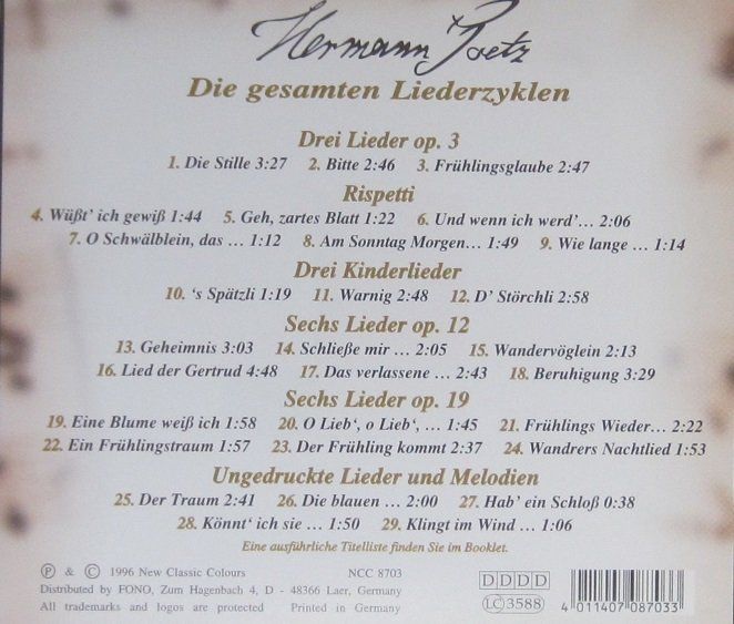 CDs: Hermann Goetz - Lieder – Gebraucht aus Grüningen von  1