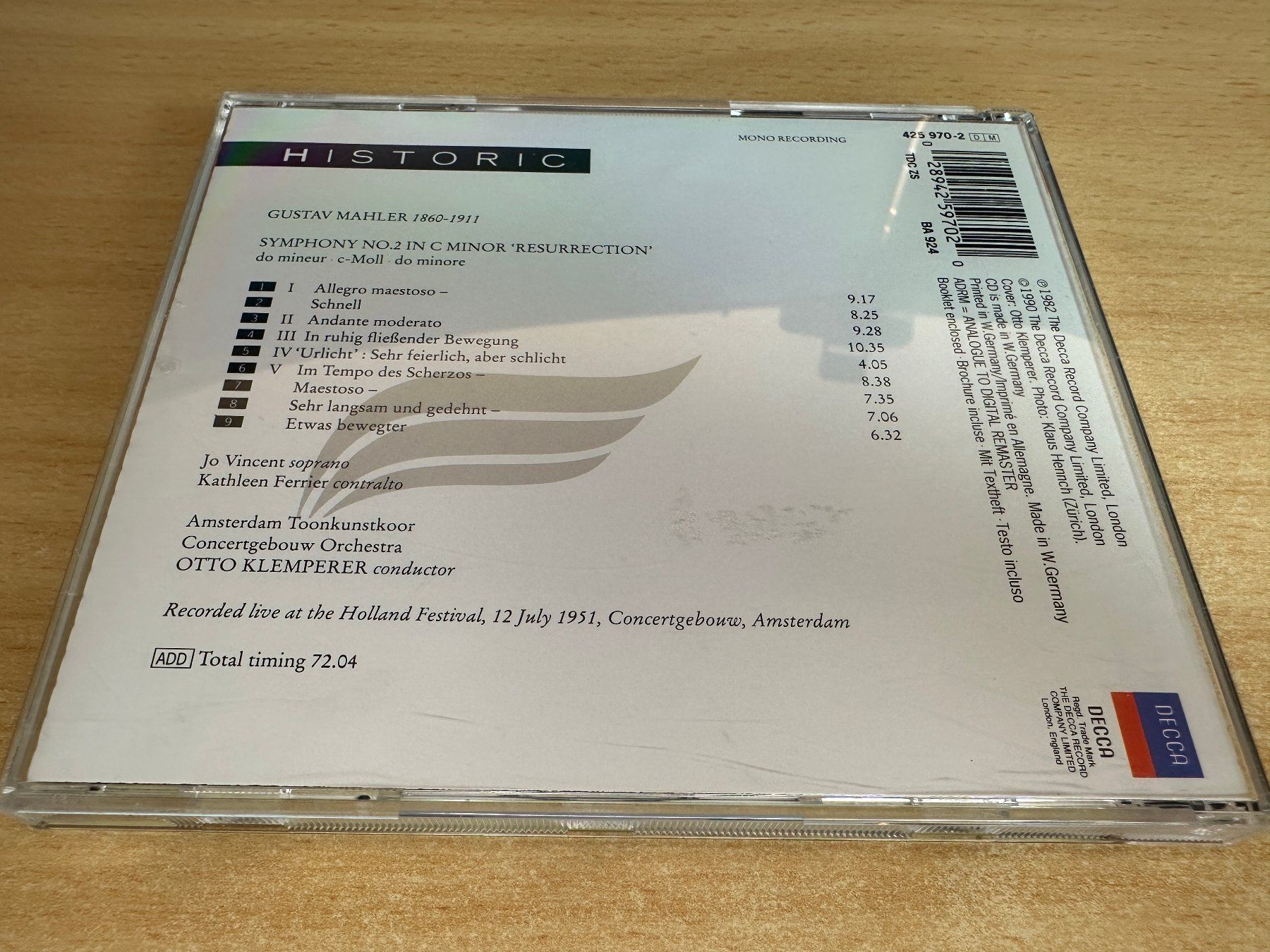 CD: O3 Mahler Klemperer Ferrier Vincent Symphony No. 2 – Usato da Rikon im Tösstal venduto da Alpenmutz 1