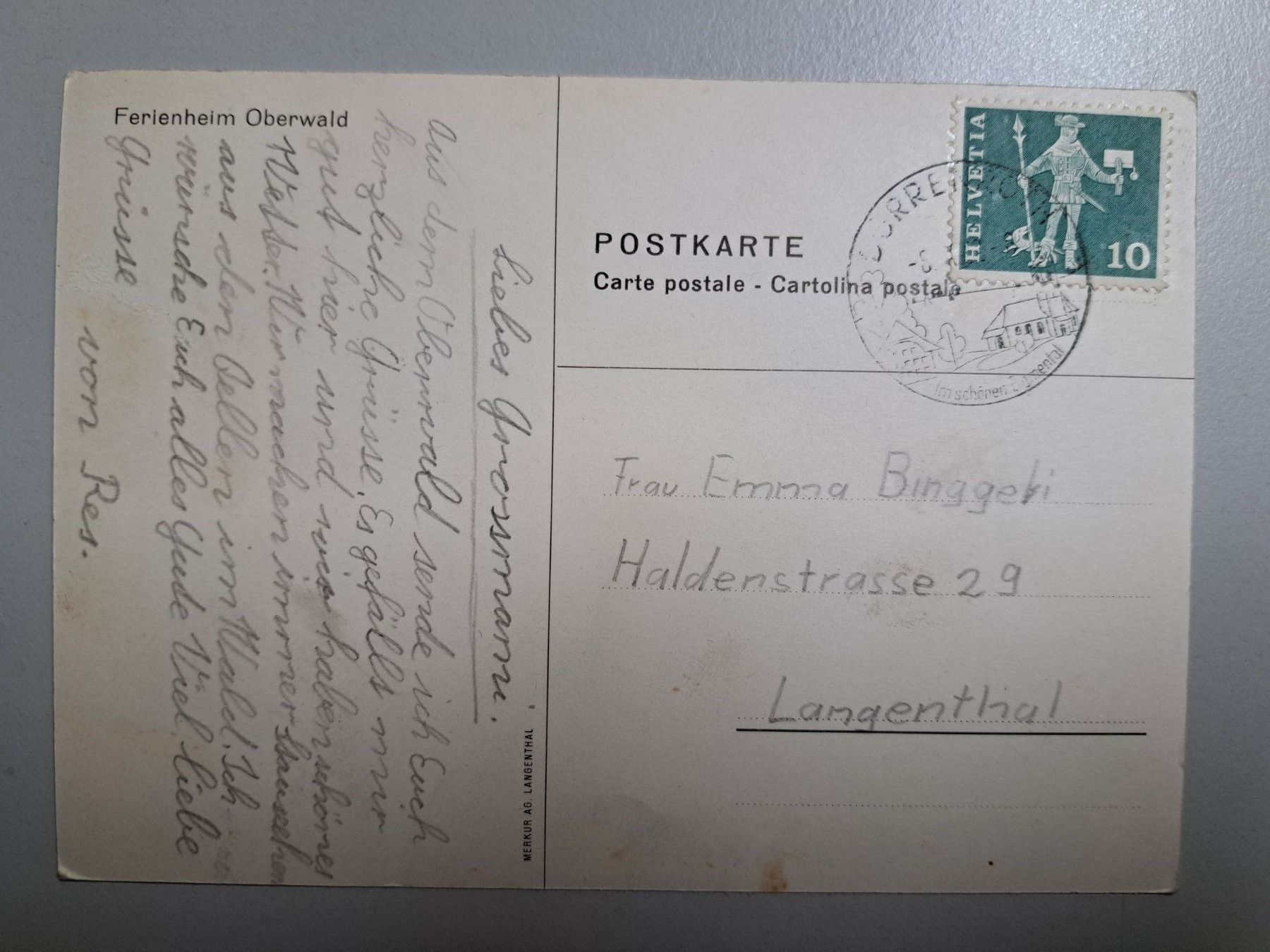 Cartoline postali: Langenthal Ferienheim Oberwald - Ansichtskarte – Usato da Kirchberg BE venduto da Soldino 1