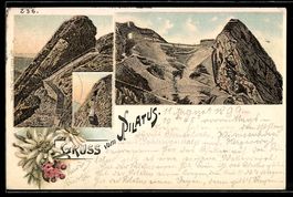 Litho Pilatus, Bergbahn, Gasthaus auf de