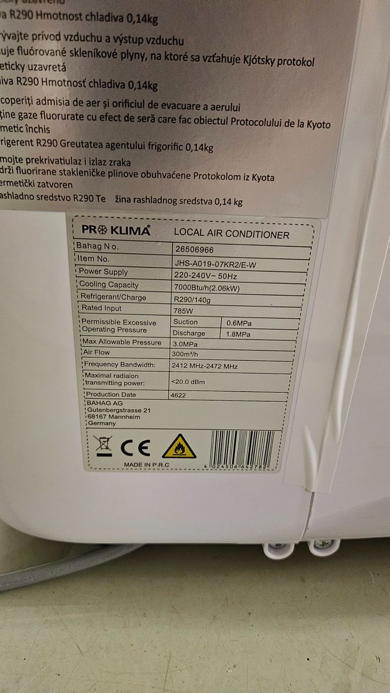 Condizionatori: Mobile Klimaanlage PROKLIMA JHS-A019-07KR2/E-W – Usato da Wangs venduto da A_good 4
