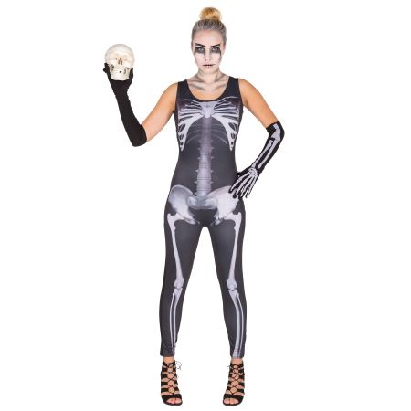 Frauenkostüm sexy Skelett Jumpsuit S