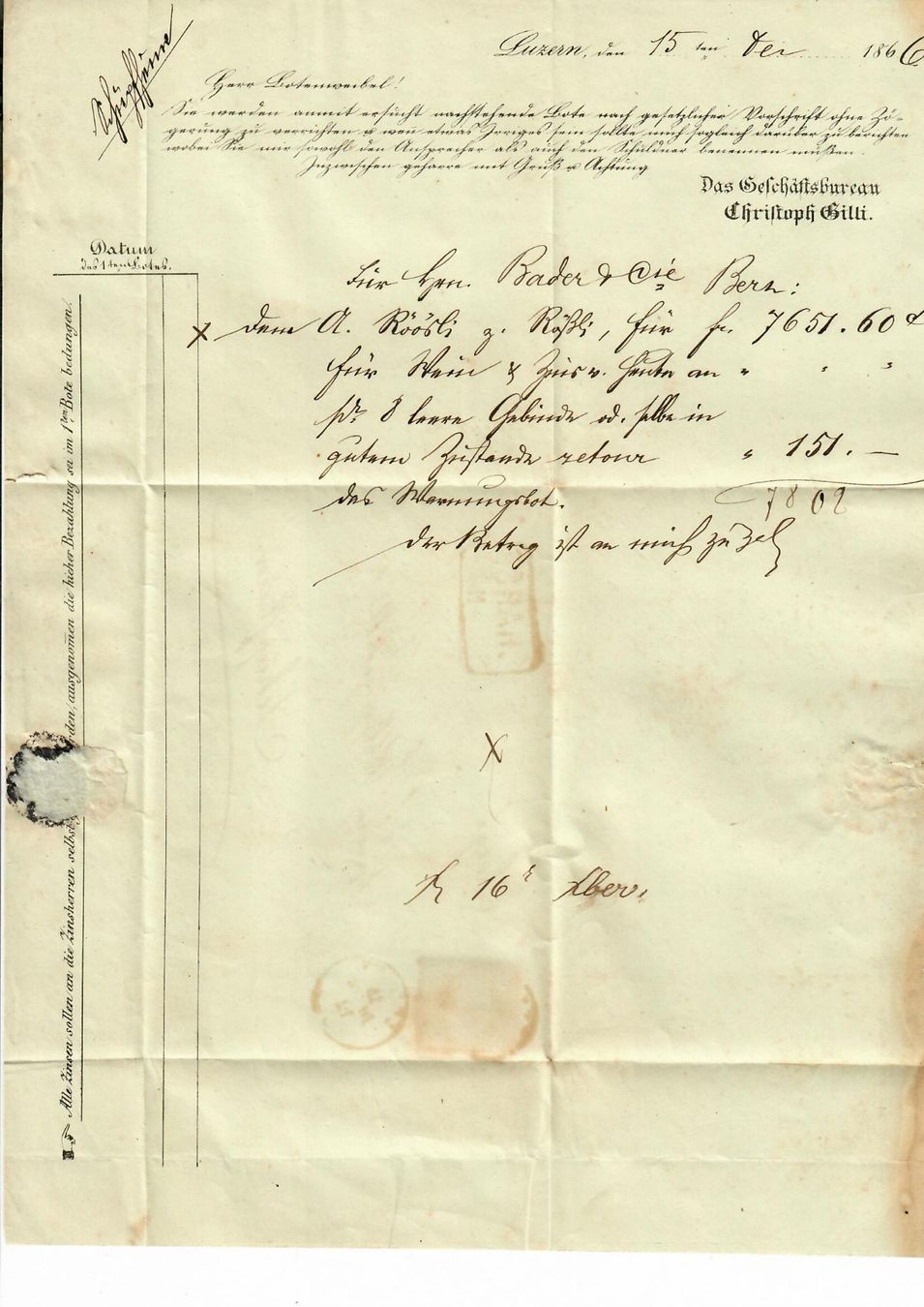 Tutti i francobolli: Charge, Luzern - Schüpfheim 1866 – Usato da Hochdorf venduto da Ziegel-16 1