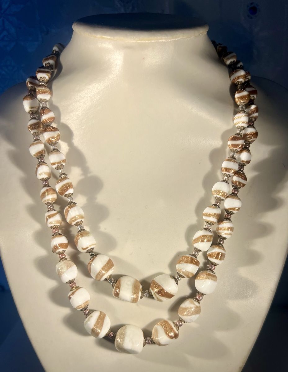 Murano Catenine: Collier Murano Blanc Doré Double Rang fait main, 50s – Usato da Genève venduto da DELIRBEADS 4