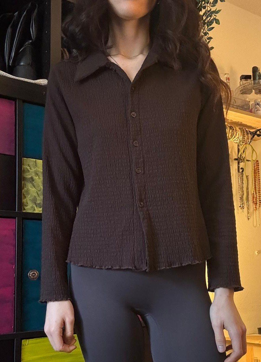 Shein Camicette: Braune Bluse mit Kragen, Langarm, Gr. S – Usato da Bülach venduto da reaos