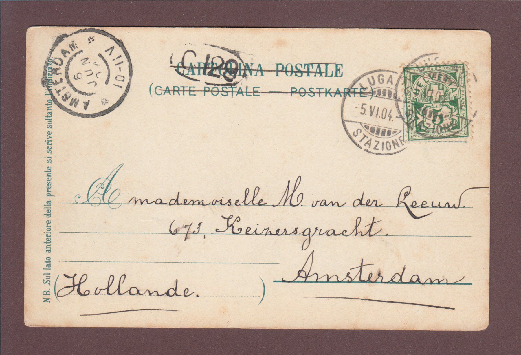 Cartoline postali: LUGANO - Quai - Donna - 1904 – Usato da Pully venduto da nicecards 1