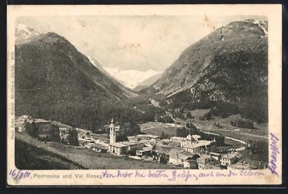 Ansichtskarten: AK Pontresina, Panorama mit Val Roseg – Gebraucht aus Berlin von bartko-reher