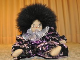 Clown Pierrot schwarz lila mit Kragen Handarbeit