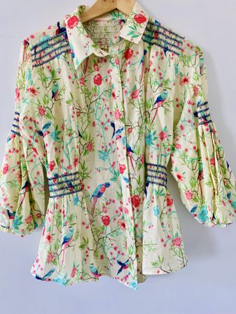 Bluse Motiv Blumen Vögel 38-40