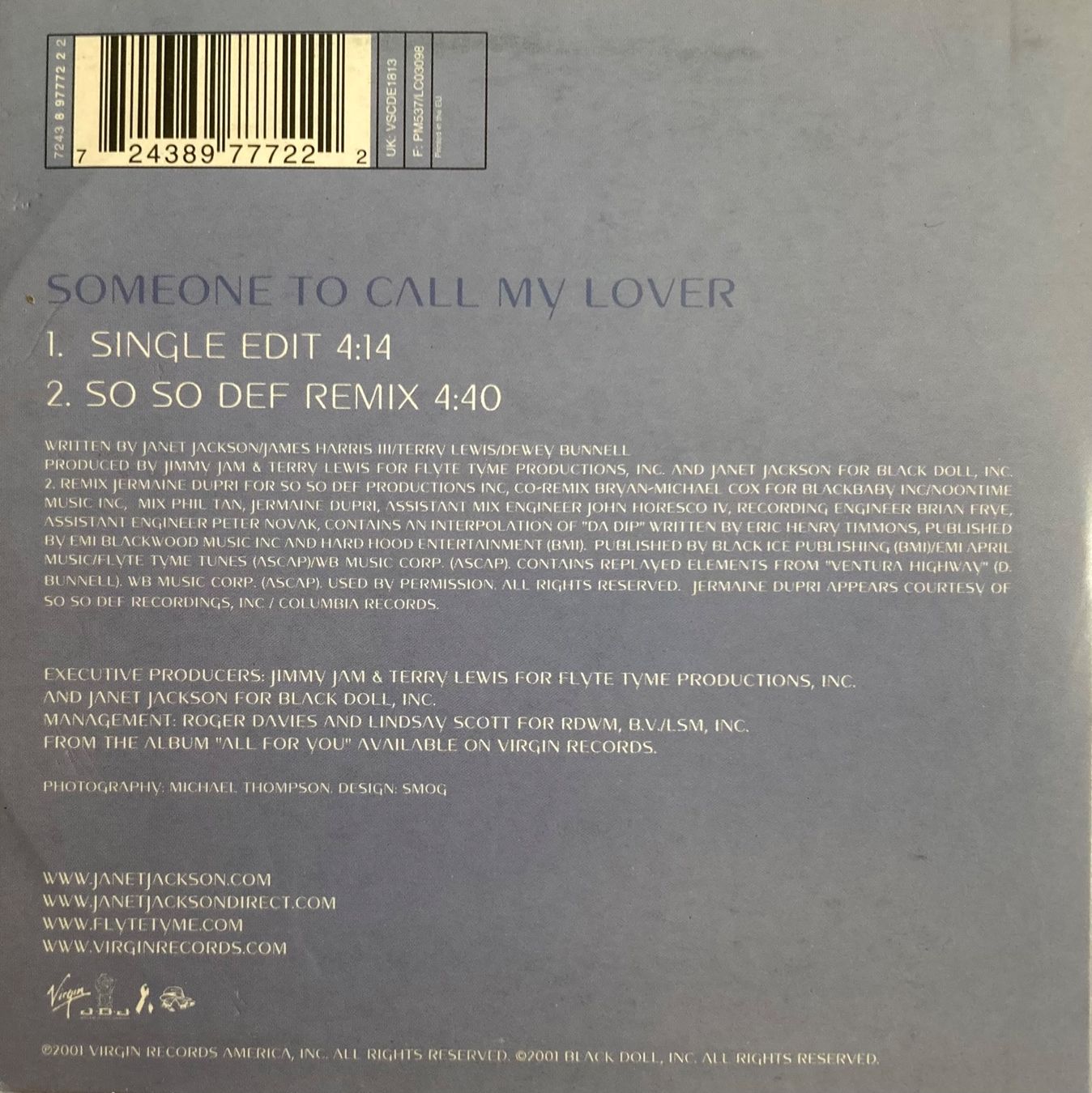 CDs: JANET JACKSON - SOMEONE TO CALL MY LOVER – Gebraucht aus Poliez-Pittet von Newtown-Records 1