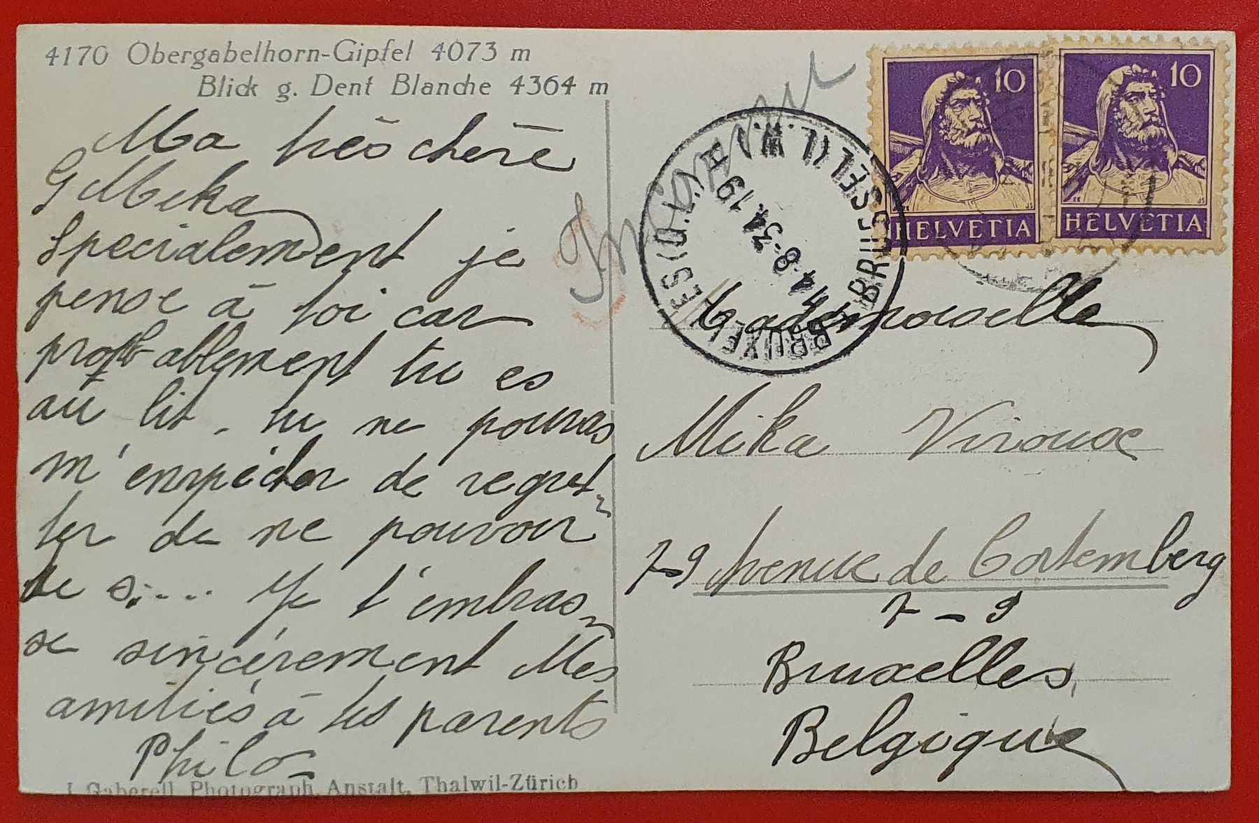 Ansichtskarten: Obergabelhorn - Gipfel 1934 – Gebraucht aus Kreuzlingen von Rschweiz1 1